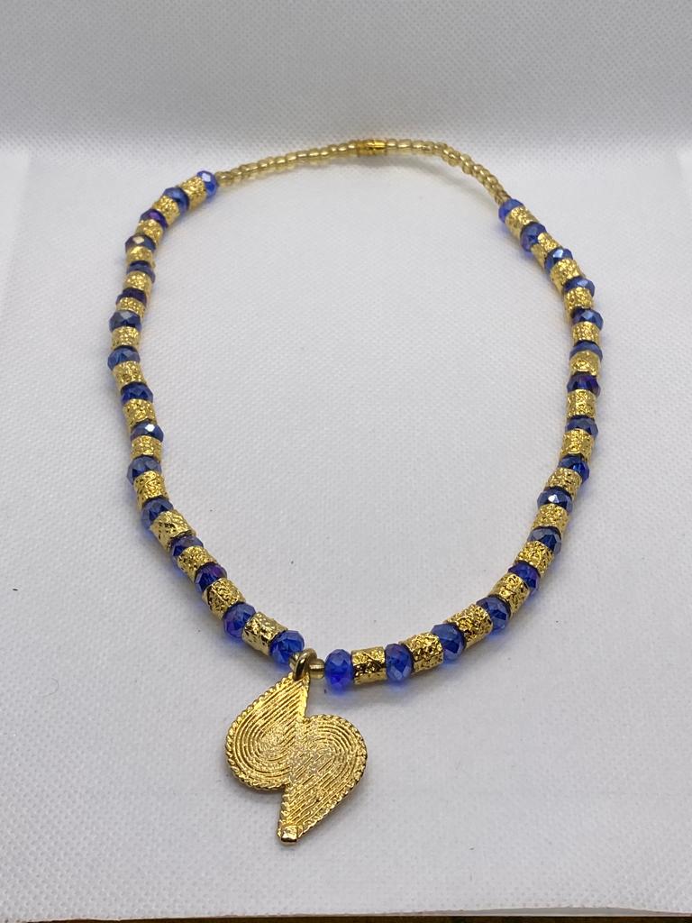 Blue and gold Ivorian traditional necklace