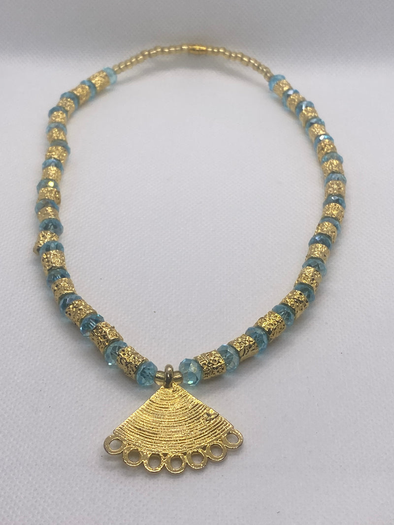 Baby blue and Gold Ivorian Necklace (Wedding)